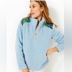 Lilly Pulitzer Wallen Sherpa Half Zip Jacket in the color Bonaire Blue XL
